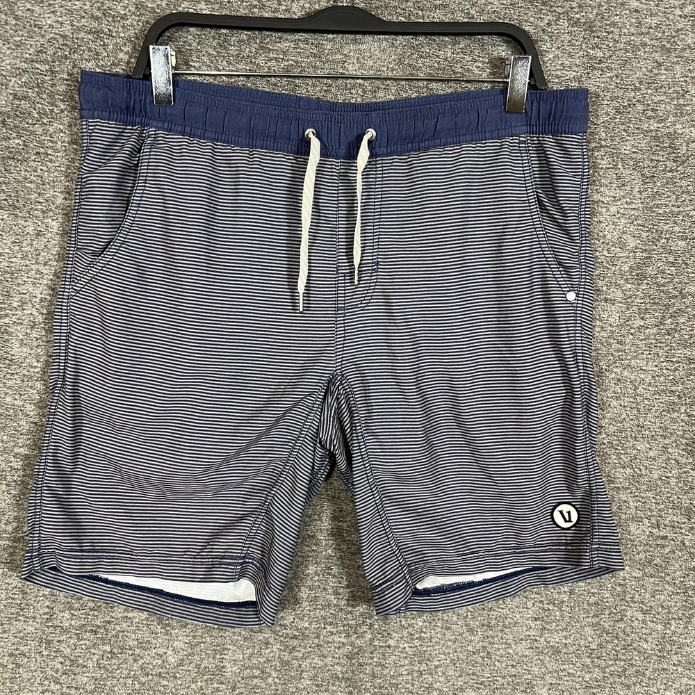 Vuori Shorts Mens Small Blue Striped Lined Swim Trunks Drawstring Pockets